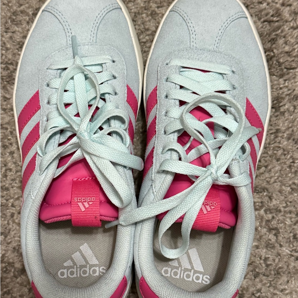 Adidas Women's Pink and Light Blue Sneakers